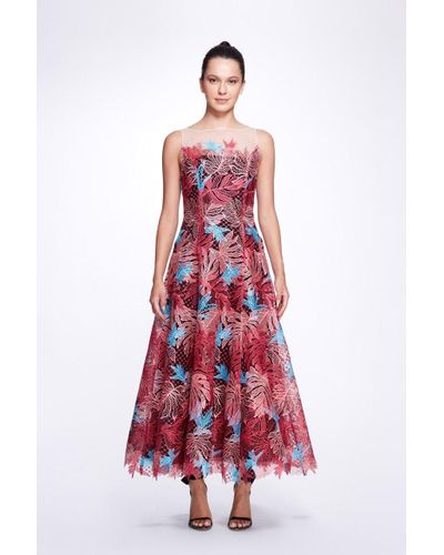 marchesa notte boatneck multicolor guipure gown