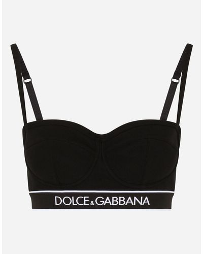 Dolce & Gabbana Cotton Fine-rib Jersey Balconette Bra With Branded ...