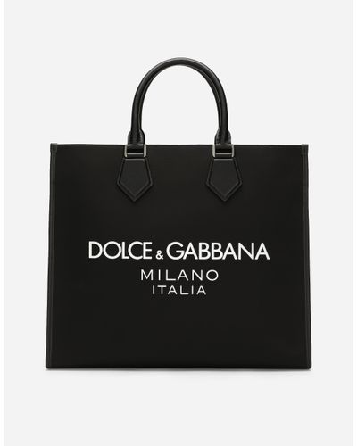 Dolce & Gabbana Großer Shopper Aus Nylon Mit Gummiertem Logo - Schwarz