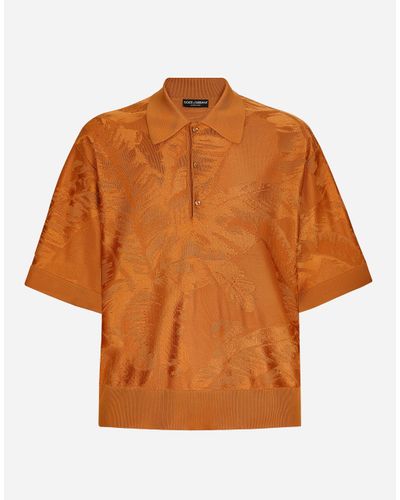Dolce & Gabbana Oversize-Poloshirt Aus Seidenjacquard Mit Kurzem Arm - Orange