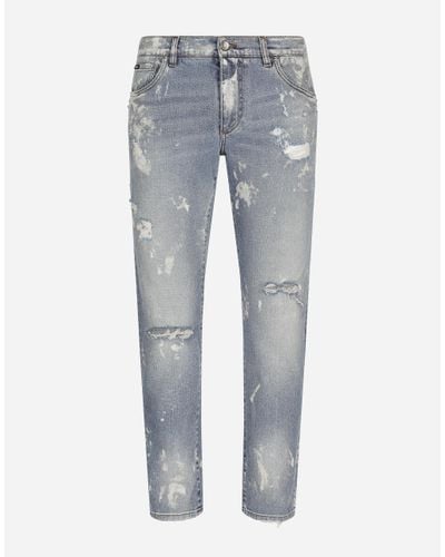 Dolce & Gabbana Bleached Wash Slim-Fit Stretch Denim Jeans - Blue