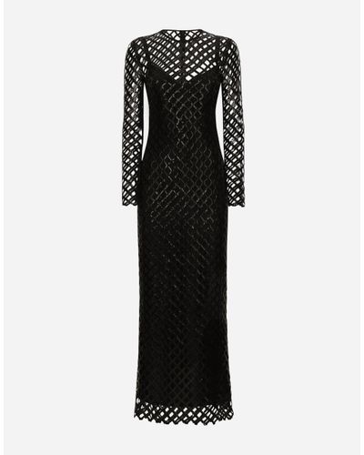 Dolce & Gabbana Long Sequined Mesh Dress - Black