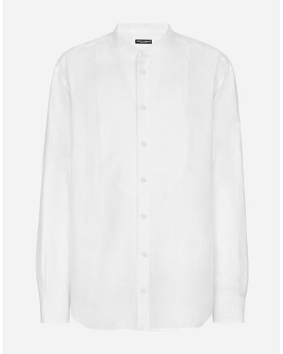 Dolce & Gabbana Leinenhemd Weiche Hemdbrust Und Dg-Stickerei - Weiß