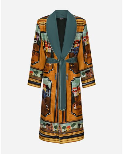 Dolce & Gabbana Silk Habotai Robe With Wardrobe Print - Multicolour