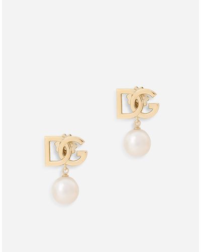 Dolce & Gabbana 18kt Yellow Gold Pearl-embellished Logo Earrings - Metallic