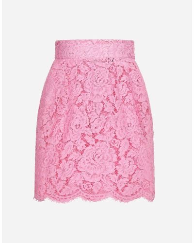 Dolce & Gabbana Minirock Aus Floraler Kordelspitze Mit Logo - Pink