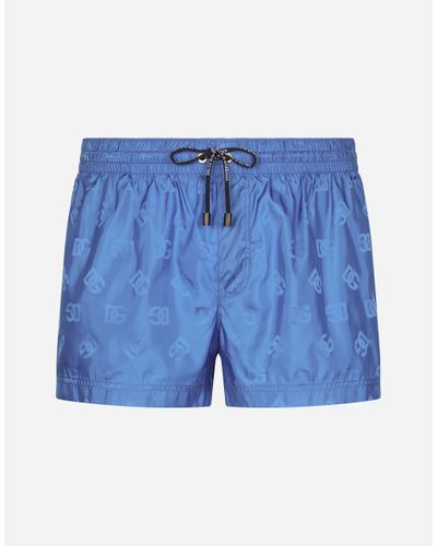 Dolce & Gabbana Short Jacquard Swim Trunks With Dg Monogram - Blau