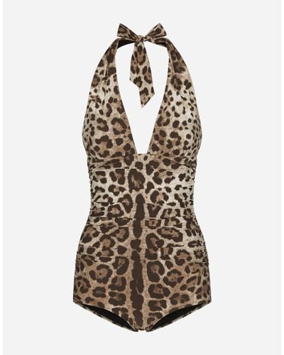 Dolce & Gabbana Leopard-print Swimsuit - Brown