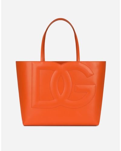 Dolce & Gabbana Medium Calfskin Shopper With Logo - Orange