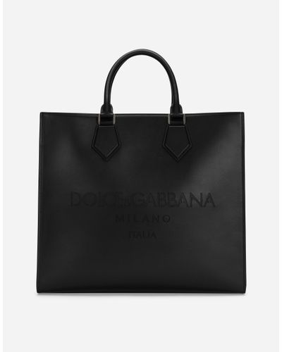 Dolce & Gabbana Großer Shopper Aus Kalbsleder Mit Logo - Schwarz