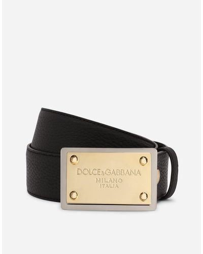 Dolce & Gabbana Lux Leather Belt With Branded Buckle - Black