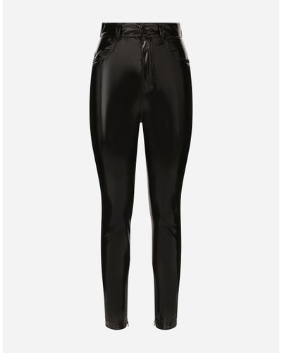 Dolce & Gabbana High-Waisted Coated Jersey Pants - Black