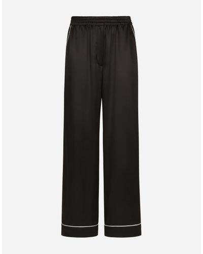 Dolce & Gabbana Silk Pajama Pants With Contrasting Piping - Black