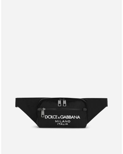 Dolce & Gabbana Small Nylon Belt Bag With Rubberized Logo - White