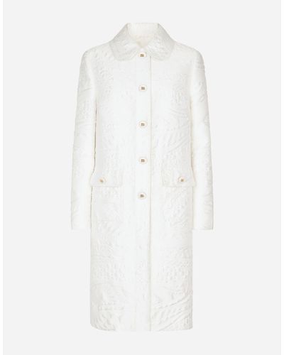 Dolce & Gabbana Floral-jacquard Belted Coat - White