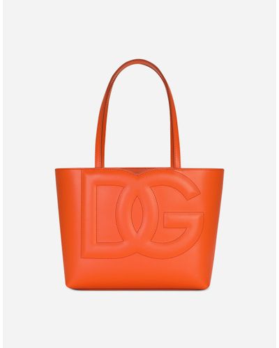 Dolce & Gabbana Kleiner Shopper Dg Logo Bag Aus Kalbsleder - Orange