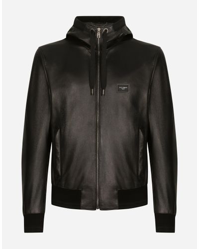 Dolce & Gabbana Logo-tag Leather Jacket - Black