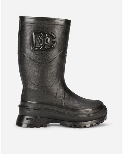 Dolce & Gabbana Metallic Rubber Boots With Dg Logo - Black