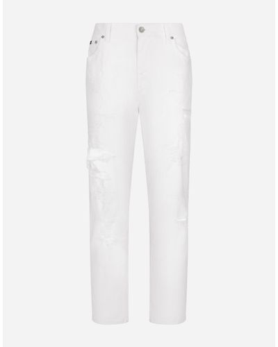 Dolce & Gabbana Cotton Denim Jeans With Rips - White