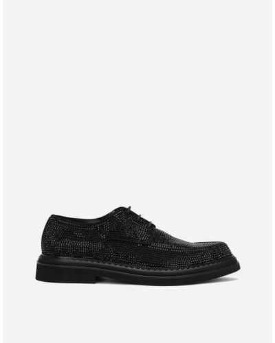 Dolce & Gabbana Suede Derby Shoes With Fusible Rhinestone Detailing - Black
