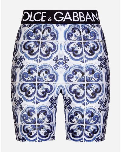 Dolce & Gabbana Majolica-Print Jersey Cycling Shorts - Blue