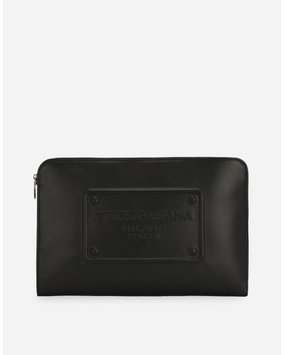 Dolce & Gabbana Große Pouch Bag Aus Kalbsleder Mit Relieflogo - Schwarz