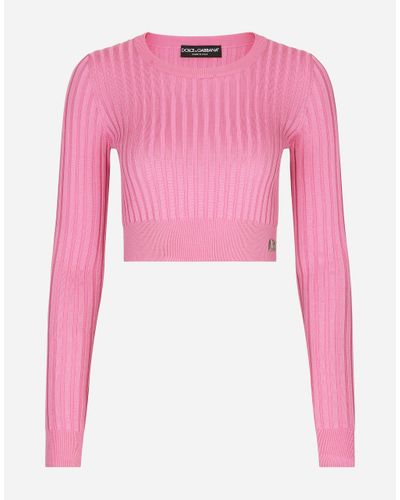Dolce & Gabbana Cropped-Pullover Gerippt Aus Seide - Pink