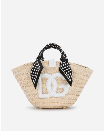 Dolce & Gabbana Small Straw Kendra Bag With Dg Logo - Natural