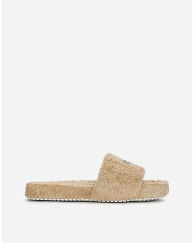 Dolce & Gabbana Terrycloth Sliders With Logo Tag - White