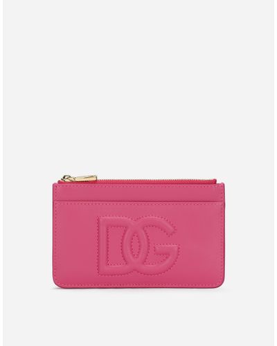 Dolce & Gabbana Medium Calfskin Card Holder With Dg Logo - Pink