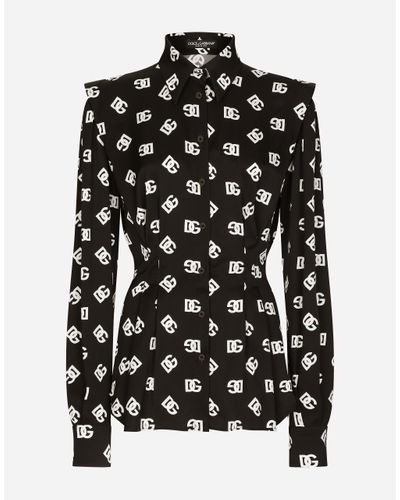 Dolce & Gabbana Silk All-over Logo Blouse - Black