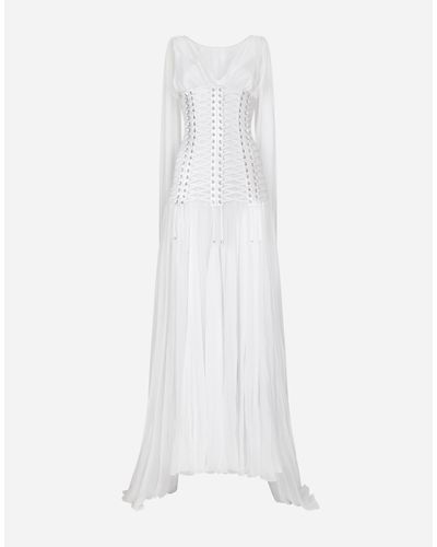 Dolce & Gabbana Langes Kleid Mit Bustier-Details Aus Chiffon - Weiß