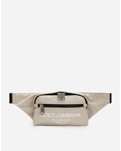Dolce & Gabbana Small Nylon Belt Bag With Rubberized Logo - Natural