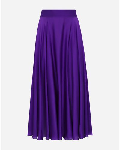 Dolce & Gabbana Silk Calf-Length Circle Skirt - Purple