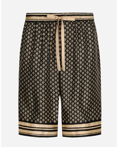 Dolce & Gabbana Silk Twill Jogging Shorts With Dg Logo Print - Black