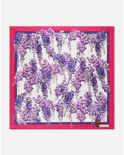 Dolce & Gabbana Wisteria-print Twill Scarf (90 X 90) - Purple
