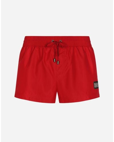 Dolce & Gabbana Short Swim Trunks With Branded Tag - Rot