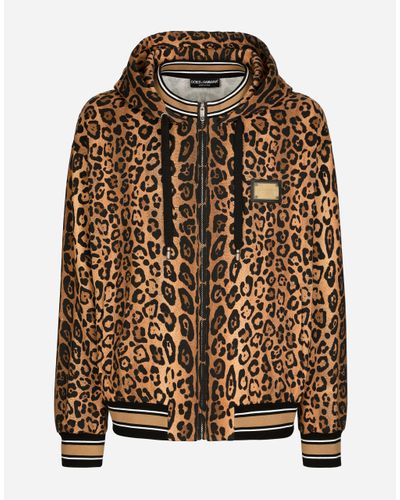 Dolce & Gabbana Hoodie With Leopard- Crespo And Tag - Brown