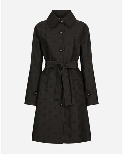 Dolce & Gabbana Quilted Jacquard Trench Coat With Dg Logo - Black