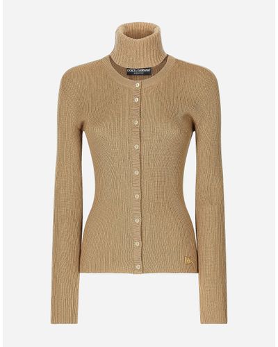 Dolce & Gabbana Wool And Cashmere Cardigan With Detachable Collar - Natural