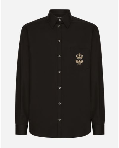 Dolce & Gabbana Cotton Martini-Fit Shirt With Embroidery - Black