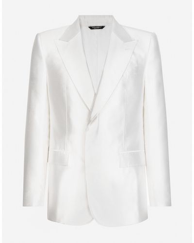 Dolce & Gabbana Single-Breasted Silk Shantung Sicilia-Fit Jacket - White