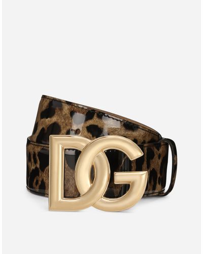 Dolce & Gabbana Kim Dolce&gabbana Leopard-print Glossy Calfskin Belt With Dg Logo - Black