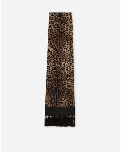Dolce & Gabbana Leopard-Print Silk Scarf With Fringing - White