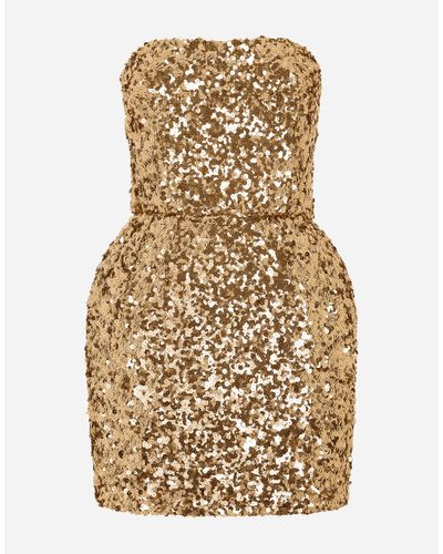Dolce & Gabbana Short Sequined Strapless Dress - Natural