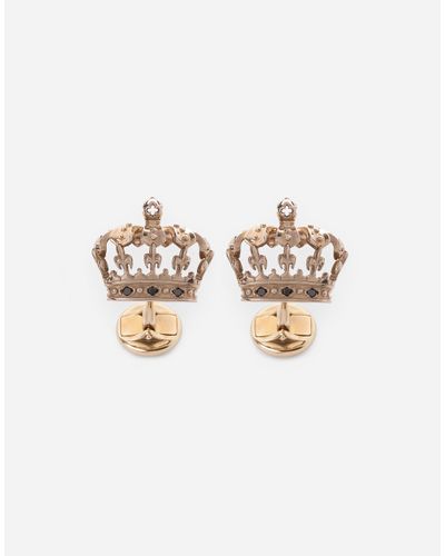 Dolce & Gabbana Crown Cufflinks With Diamonds - White