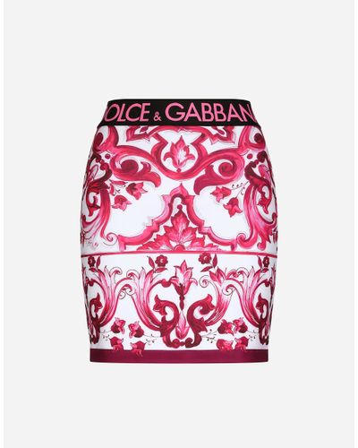 Dolce & Gabbana Majolica-Print Technical Jersey Short Skirt - Red
