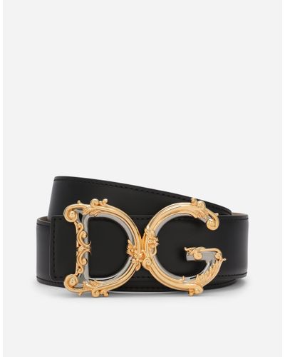 Dolce & Gabbana Leather Belt With Baroque Dg Logo - Schwarz