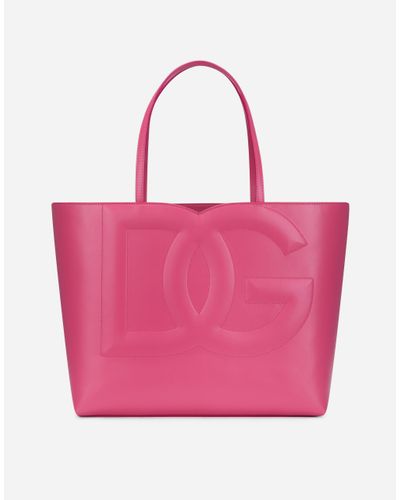 Dolce & Gabbana Mittelgroßer Shopper Aus Kalbsleder Mit Logo - Pink