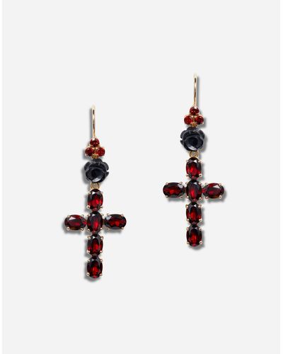 Dolce & Gabbana Family Earrings With Rose And Cross Pendant - Weiß